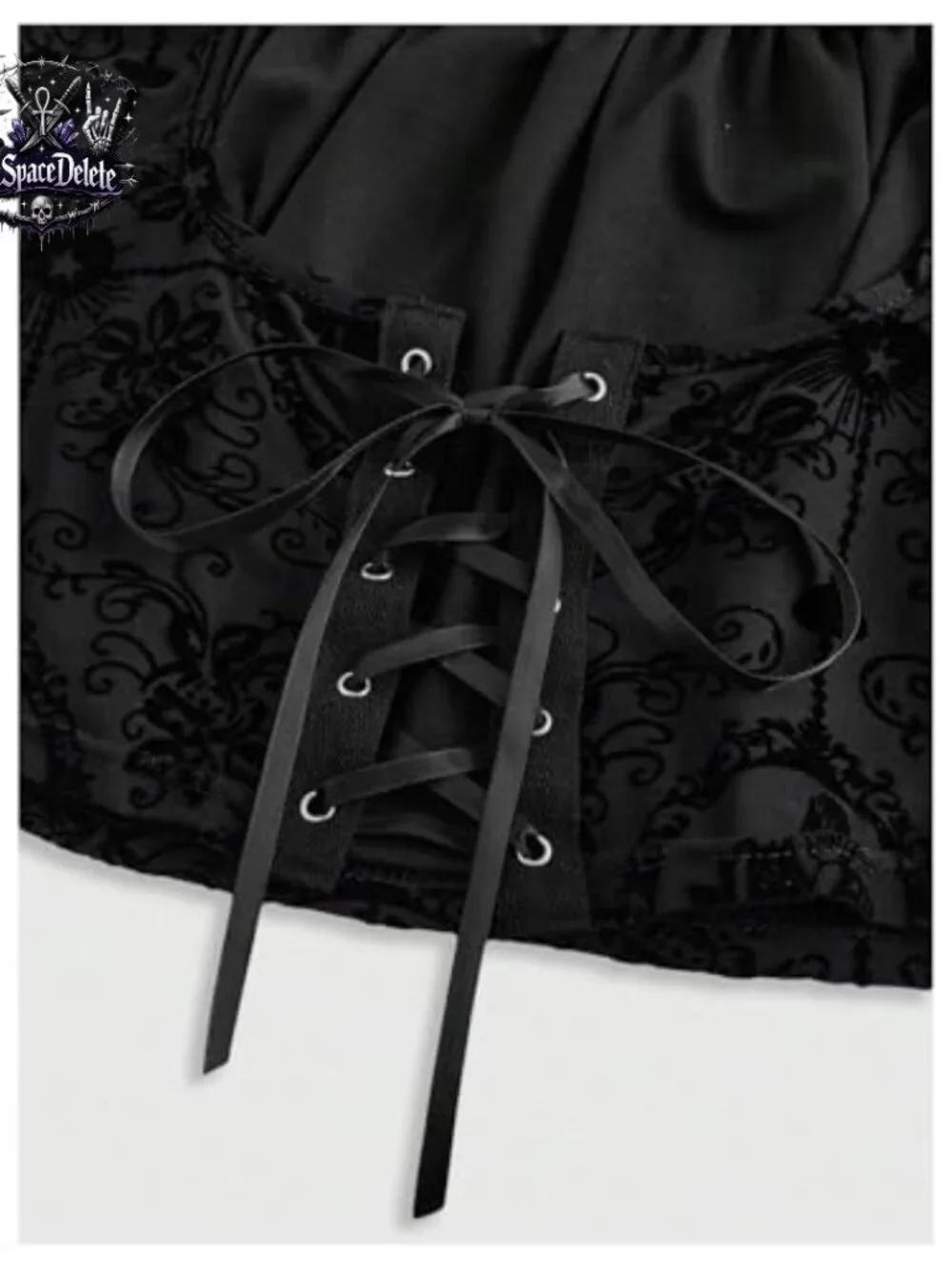Goth Bell Sleeve Crop Top with Lace-Up Waist, Polyester Blend, Long Sleeve_4